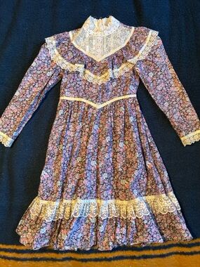 Gunne sax Vintage Floral Lace Prairie Dress - Purple Pink
